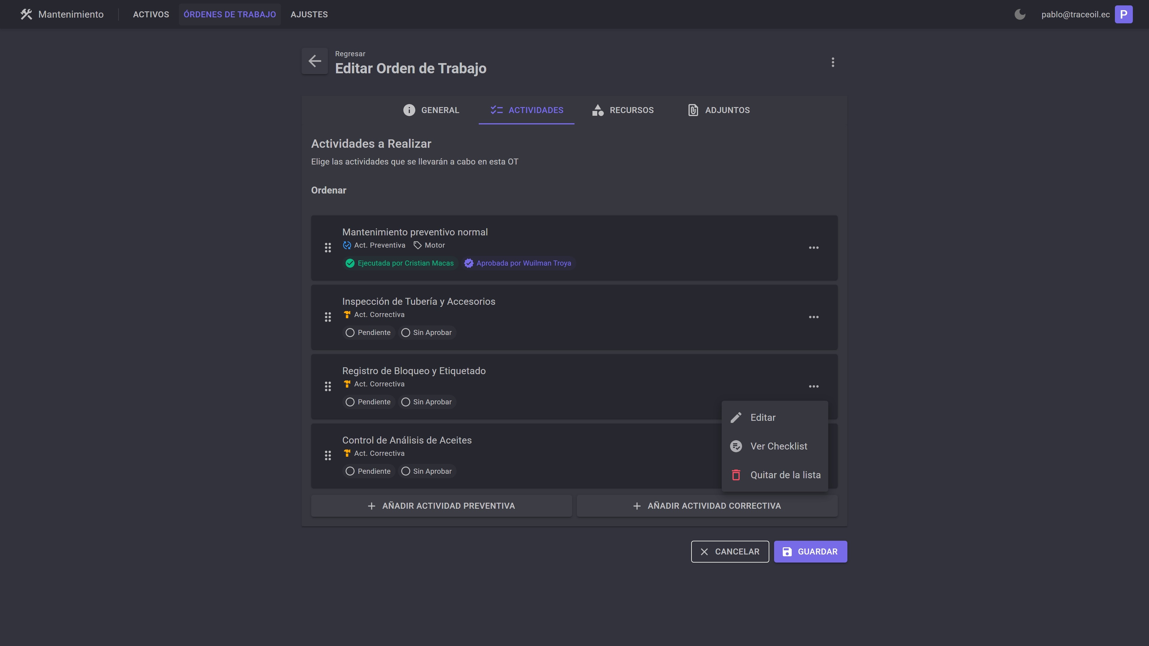 Actividades y Checklists